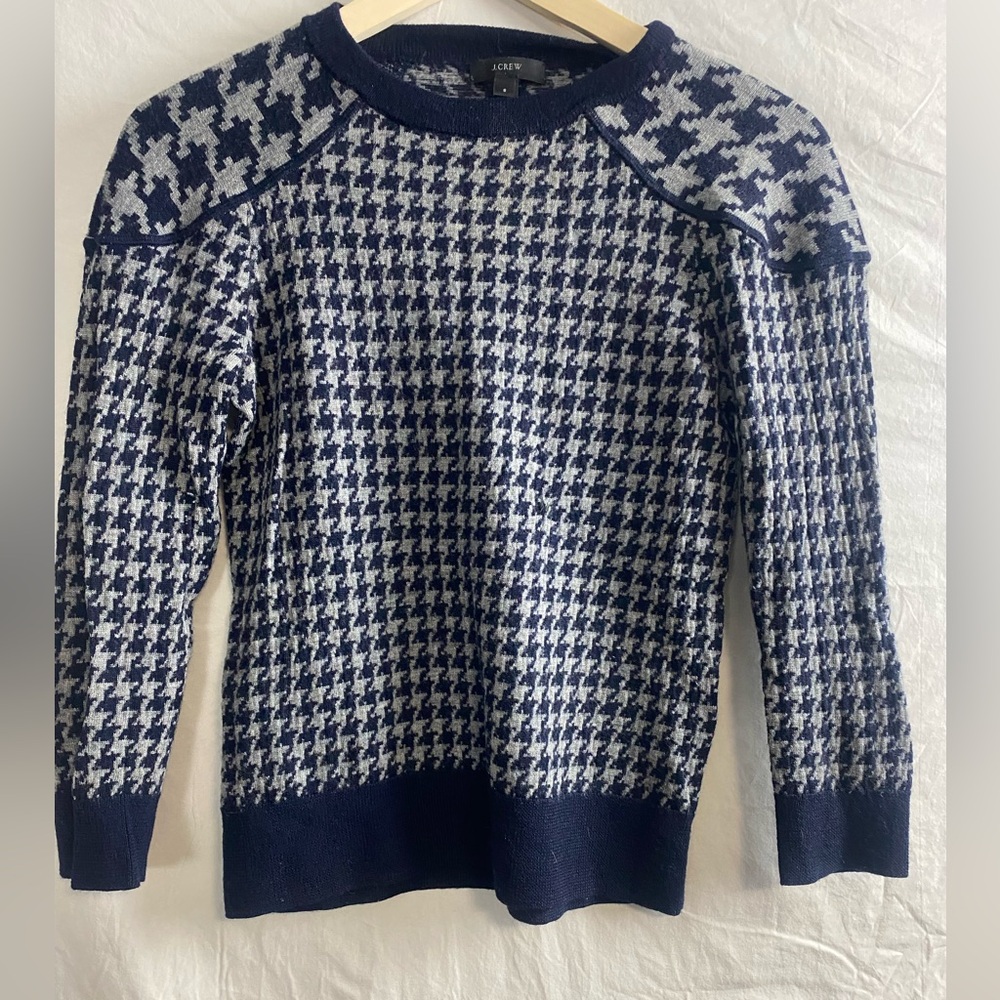 J. Crew navy gray merino wool houndstooth sweater